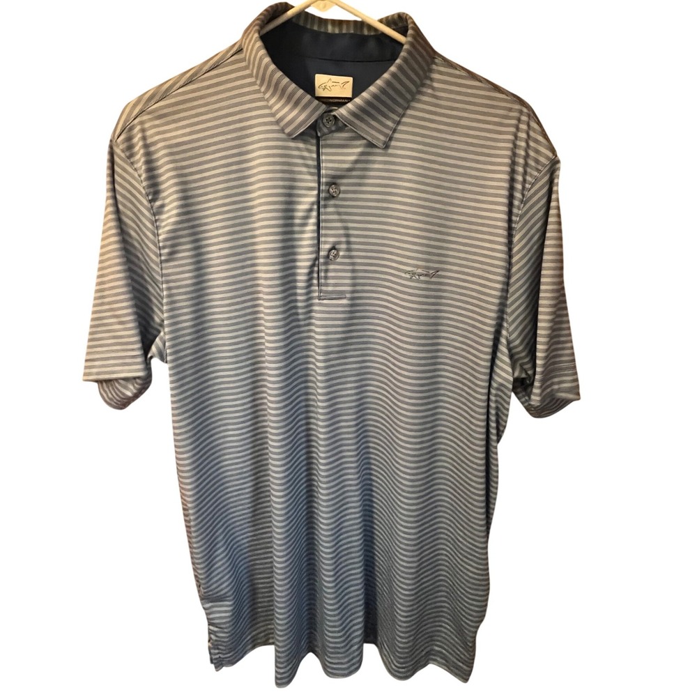 Greg Norman Mens Large L G Golf‎ Polo Shirt Performance Dry Fit Striped